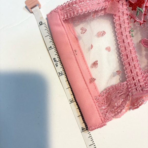 For Love and Lemons Pink Red Hearts Flower lace garter belt - Picture 6 of 12